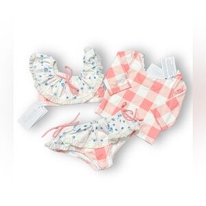 Wildling Pink Floral Ruffled Bikini and Pink Rashguard